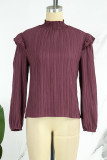 Street Elegant Solid Stringy Selvedge Mandarin Collar Tops