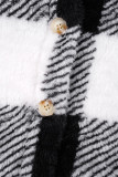 Elegant Plaid Contrast Turndown Collar Outerwear