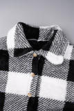Elegant Plaid Contrast Turndown Collar Outerwear