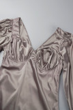 Elegant Solid Fold Square Collar One Step Skirt Dresses