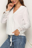 Elegant Simplicity Solid Lace Tassel V Neck Tops