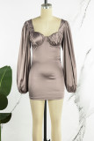 Elegant Solid Fold Square Collar One Step Skirt Dresses
