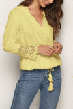 Elegant Simplicity Solid Lace Tassel V Neck Tops