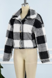 Elegant Plaid Contrast Turndown Collar Outerwear