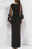 Elegant Formal Solid Sequins Slit O Neck Two Pieces