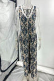 Casual College Geometric Printing V Neck Loose Jumpsuits