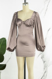Elegant Solid Fold Square Collar One Step Skirt Dresses
