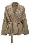 Street British Style Solid Bandage Turndown Collar Outerwear