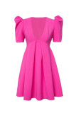 Sexy Solid Zipper V Neck Mini Dress Dresses