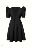 Sexy Solid Zipper V Neck Mini Dress Dresses