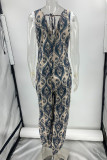 Casual College Geometric Printing V Neck Loose Jumpsuits