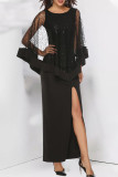 Elegant Formal Solid Sequins Slit O Neck Two Pieces