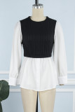 Celebrities Elegant Patchwork Contrast O Neck Tops