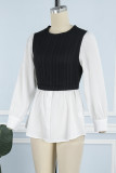 Celebrities Elegant Patchwork Contrast O Neck Tops