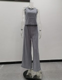 Fashion Casual Solid Patchwork O Neck Sleeveless Two Pieces