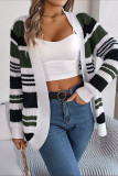 Casual Striped Pocket Contrast Cardigan Collar Outerwear