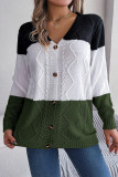 Casual Street Color Block Buttons Contrast V Neck Outerwear