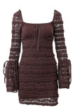 Sexy Solid Fold U Neck Wrapped Skirt Dresses