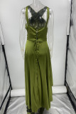 Elegant Formal Solid Slit Asymmetrical Halter Evening Dress Dresses