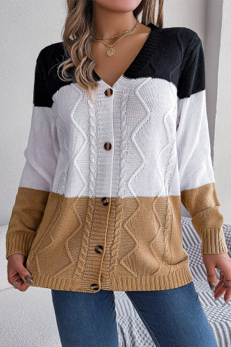 Casual Street Color Block Buttons Contrast V Neck Outerwear