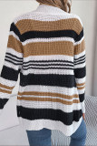 Casual Striped Pocket Contrast Cardigan Collar Outerwear