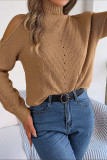 Casual Street Solid Hollowed Out Turtleneck Tops
