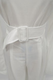Sexy Street Solid With Belt Oblique Collar Regular Jumpsuits