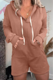 Casual Simplicity Solid Draw String Pocket Hooded Collar Loose Rompers
