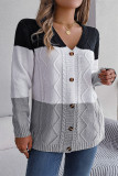 Casual Street Color Block Buttons Contrast V Neck Outerwear