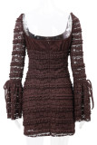 Sexy Solid Fold U Neck Wrapped Skirt Dresses