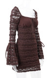 Sexy Solid Fold U Neck Wrapped Skirt Dresses