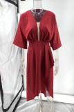 Elegant Solid Asymmetrical V Neck Irregular Dress Dresses