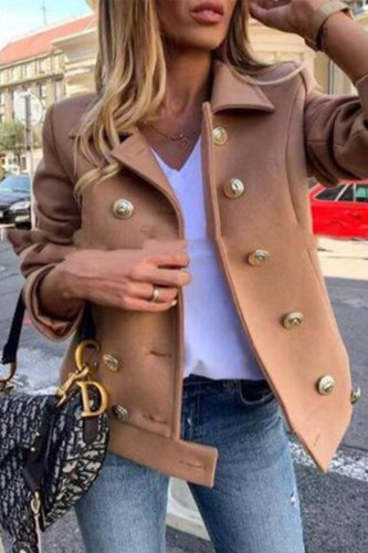 Casual Solid Patchwork Buckle Turndown Collar Outerwear