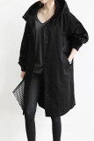 British Style Solid Pocket Buttons Hooded Collar Outerwear