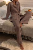 Casual Simplicity Solid Buttons Turndown Collar Long Sleeve Two Pieces