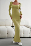 Elegant Solid Square Collar One Step Skirt Dresses