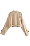 Street British Style Solid Buttons Turndown Collar Outerwear