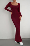 Elegant Solid Square Collar One Step Skirt Dresses