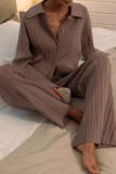 Casual Simplicity Solid Buttons Turndown Collar Long Sleeve Two Pieces