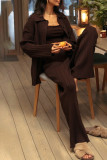 Casual Simplicity Solid Buttons Turndown Collar Long Sleeve Two Pieces