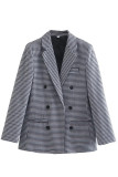 Casual British Style Plaid Striped Pocket Buckle Turn-back Collar Outerwear