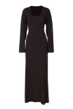 Elegant Solid Frenulum U Neck One Step Skirt Dresses