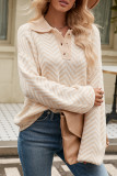 Casual Geometric Buttons Weave Turndown Collar Tops