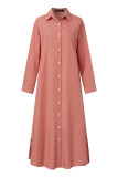 Casual Simplicity Solid Pocket Buckle Turndown Collar Shirt Dress Dresses