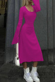 Elegant Solid Frenulum U Neck One Step Skirt Dresses