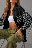 Casual Plaid Patchwork Contrast Turndown Collar Outerwear