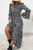Elegant College Leopard Flounce Printing O Neck Printed Dress Dresses