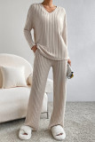 Casual Daily Solid V Neck Long Sleeve Two Pieces