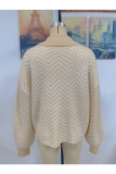 Casual Geometric Buttons Weave Turndown Collar Tops