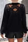 Elegant Solid Lace Hollowed Out O Neck Tops